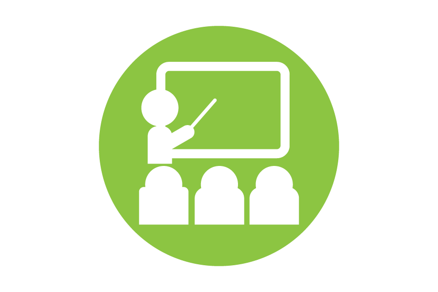 Icon of a person pointing at a board.